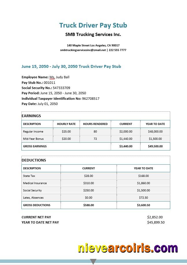 SMB trucking services Inc. pay stub